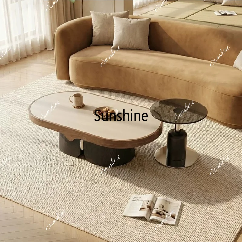 Modern light luxury living room coffee table retro solid wood high-end glass small coffee table