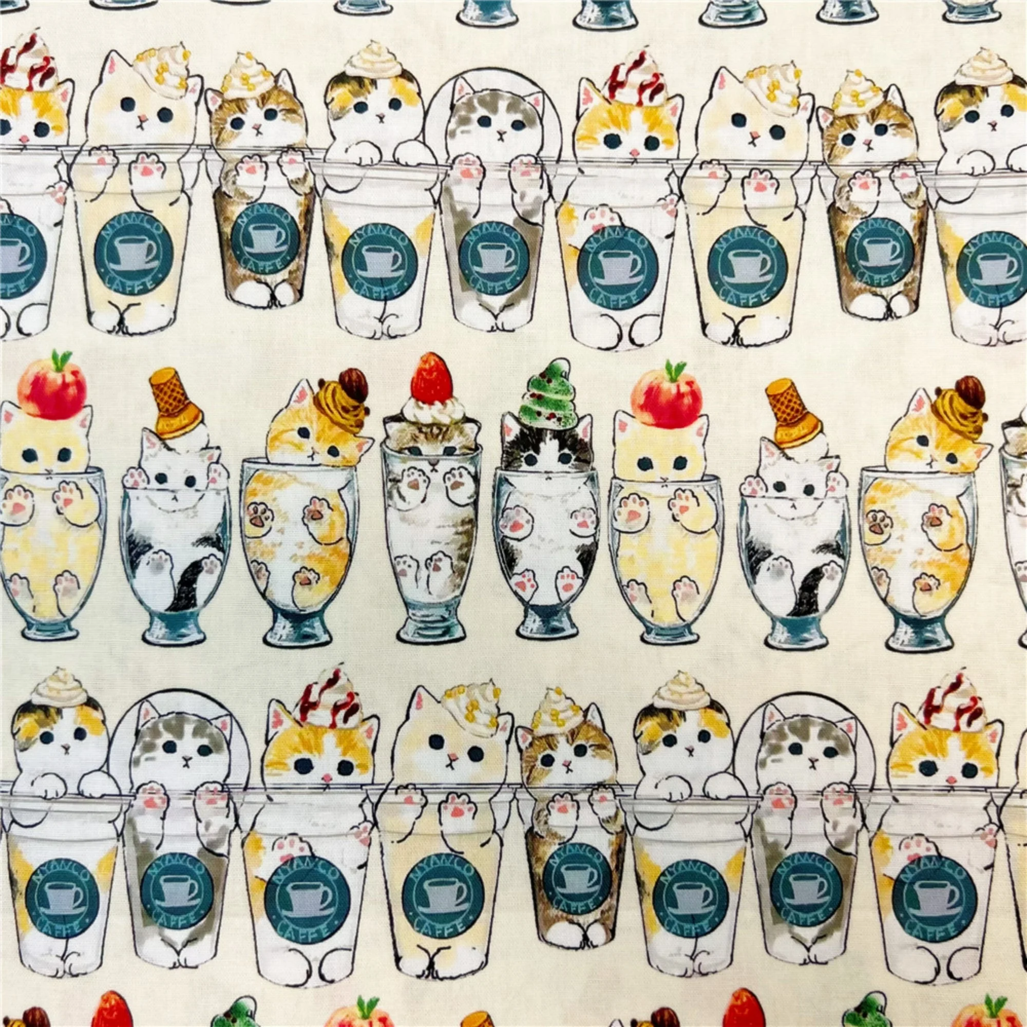 

50cmx110cm lovely fruit cat galss cotton fabric, Lolita fabric,for DIY Ruskirt,for kawaii Dress,for dolling making
