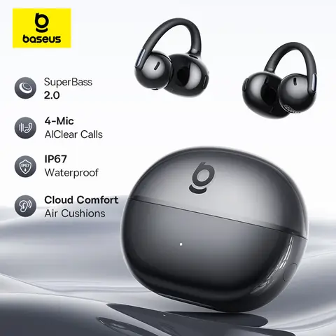 Baseus Bowie MC2 AIR Clip-on TWS Earbuds Ear Clips Wireless Earphones Bluetooth 6.0   Open Earrings 4 Mic ENC Sports Headphones