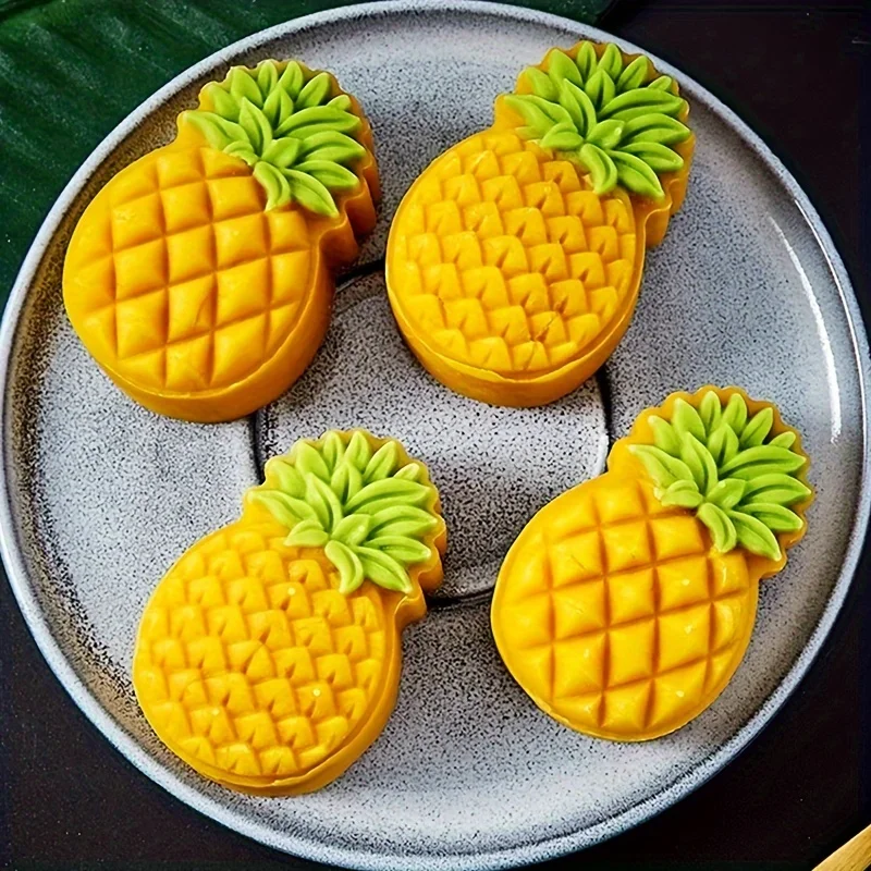 Fruit Pineapple Shape Pastry Mold,Including 1 Mold And 2 Stamps,DIY Hand Press Moon Cake Stamps,Mung Bean Cake,Cookie Mold