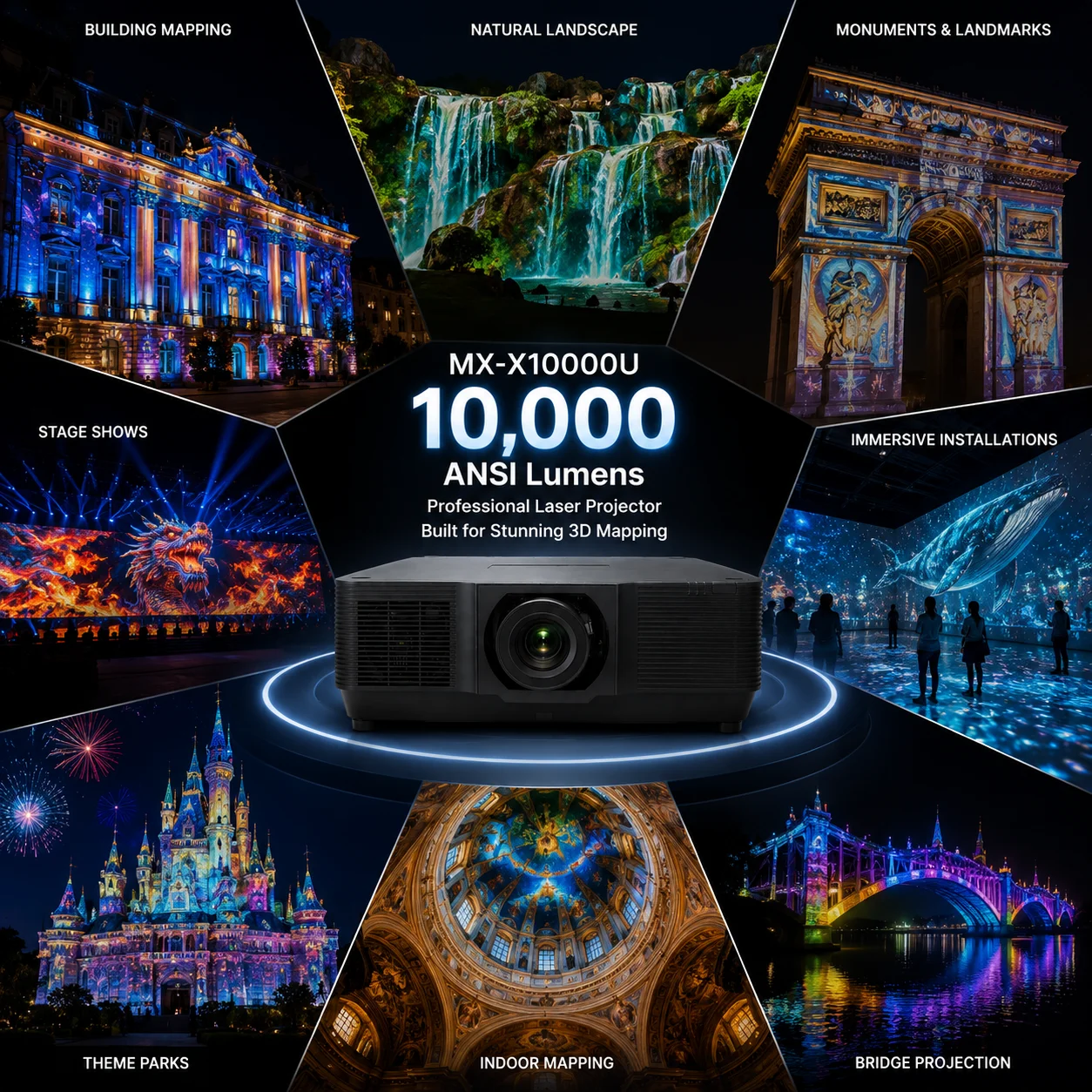 Manufacturer 10,000 ANSI Lumens 3LCD Laser Projector 3D Mapping for Water Curtain Tower Light Show National Heritage