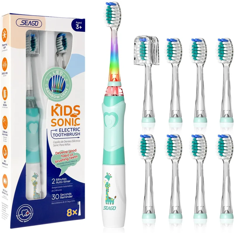 Seago Electric Toothbrush for Kids Sonic Clean Teeth Special Soft Brush for Kids 2 Minutes Timer with 8 Extra Brush Heads