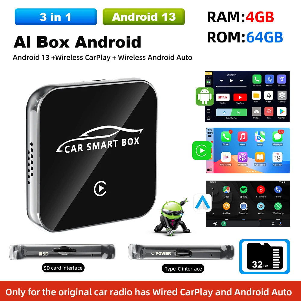 Android13 CarPlay AIBox 用 4GB+64GB S94a6aef6094f4d91bac3c19fb5c7d