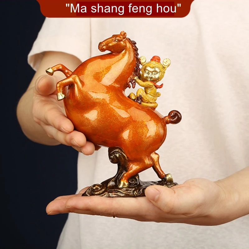 

14.5cm Colored copper horse statue Monkey sit horse statue desk decoration