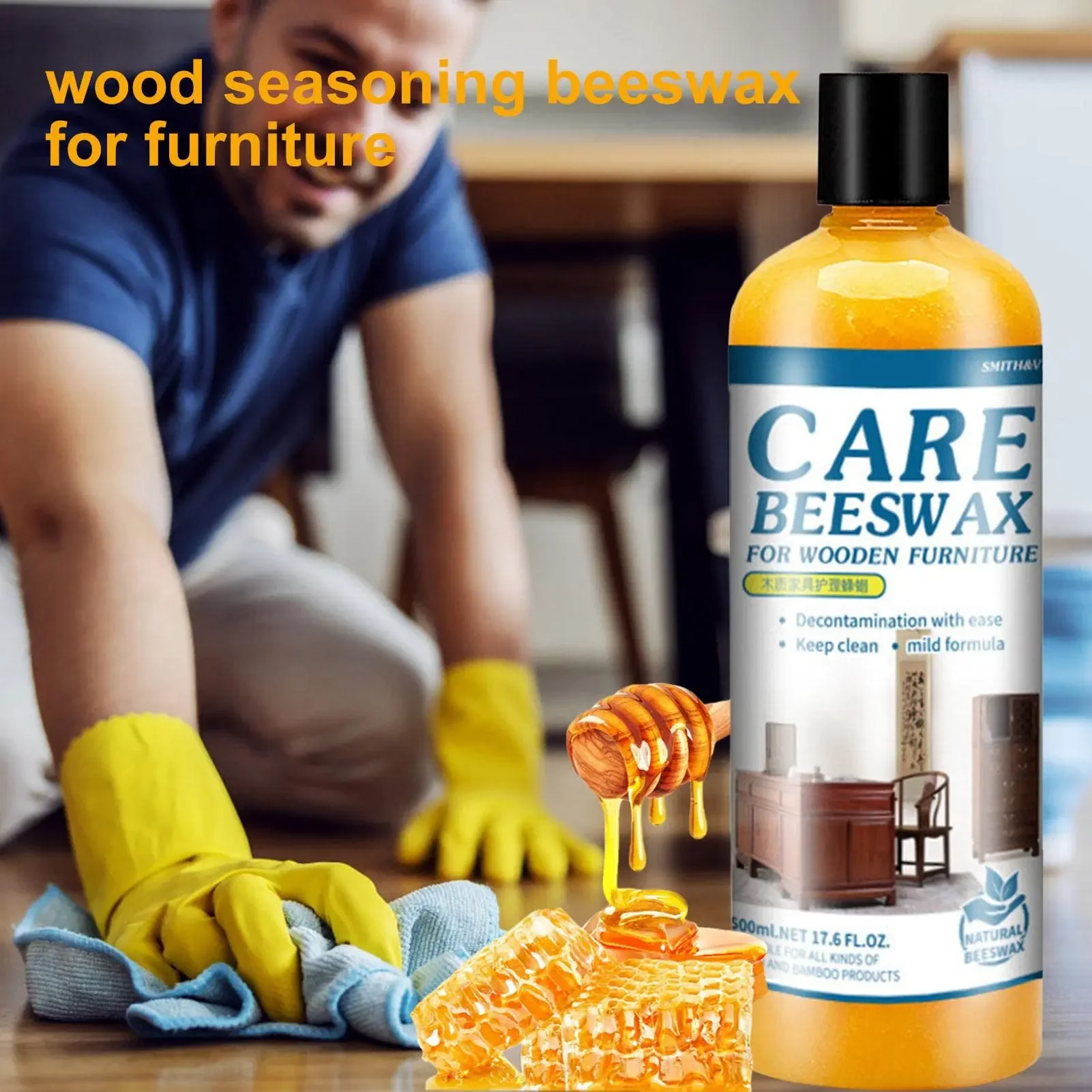 

500ML Furniture Polishing Beeswax Natural Traditional Waterproof & Repair Polisher for Wooden Doors Cabinets Tables Floors Clean