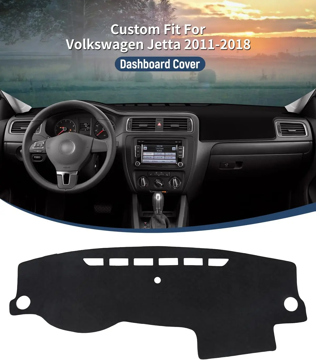 Dash Cover for Volkswagen Jetta 2011-2018 Accessories Black Flannel Dashboard Cover Mat Car Dashboard UV Sun