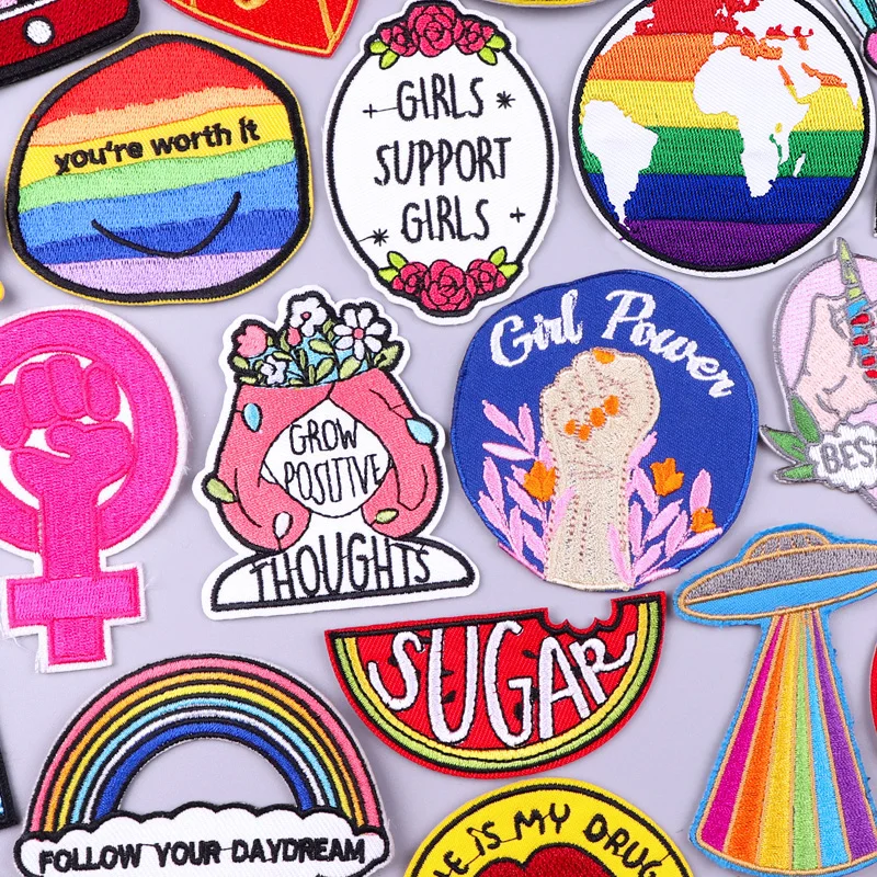 Girl Power Patch Rainbow Badges DIY Iron On Patches For Clothing Stickers Gay Pride Heart Patches On Clothes Stripes Accessories