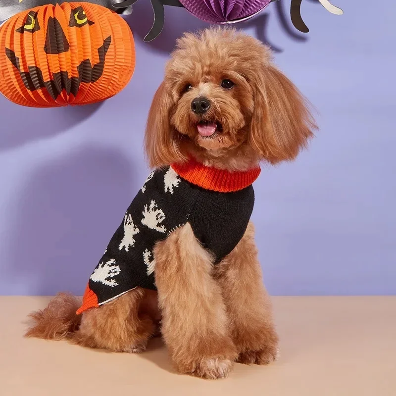 Halloween Costume for Medium and Large Dogs, Halloween Sweater, Pumpkin Skeleton, Puppy Holiday Jumpers, Dog Outfits, M-L Size