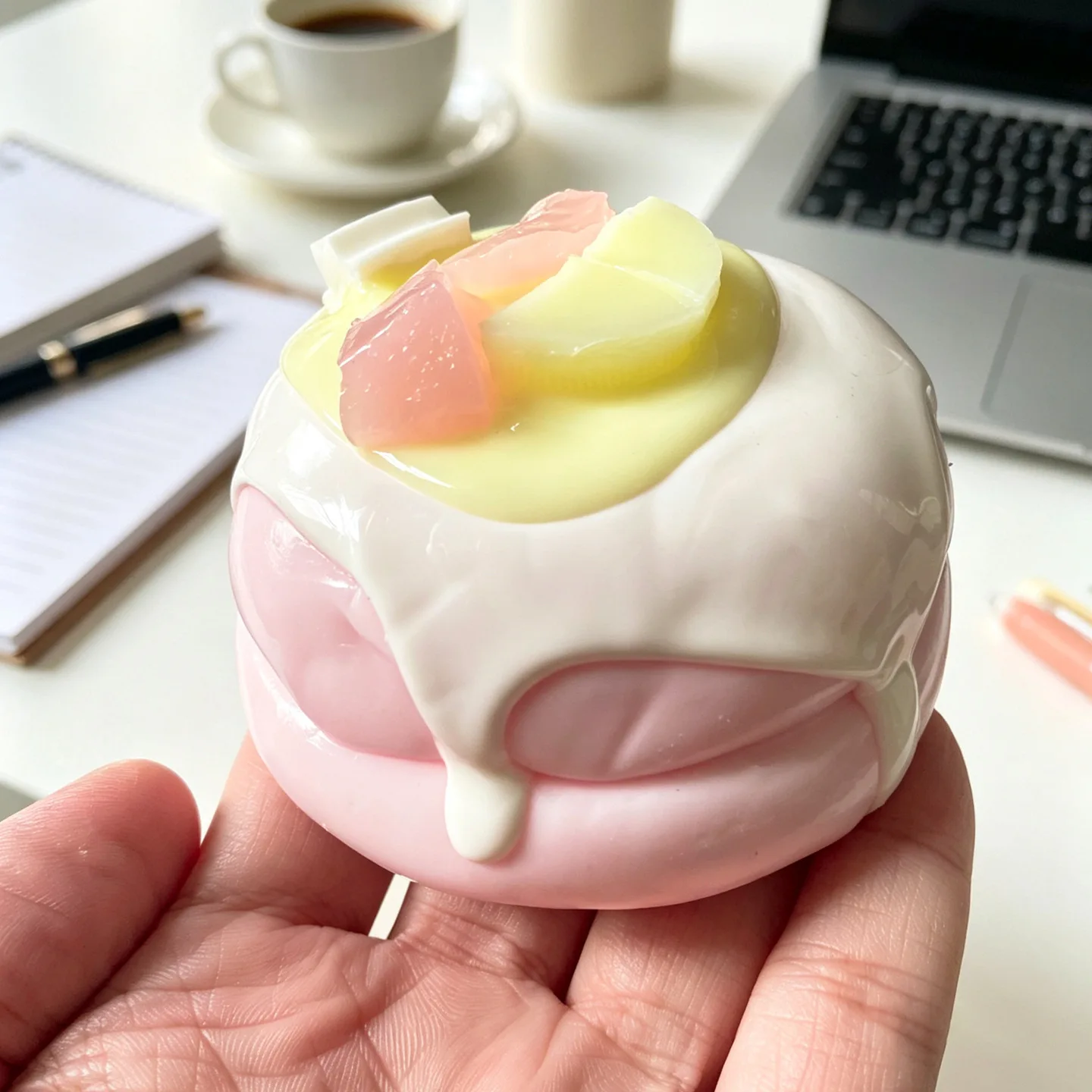 1PC Food‑Grade Silicone Simulation Cake Squeeze Toy, Soft Squishy Fruit Fidget Toy Stress Relief Desktop Decor