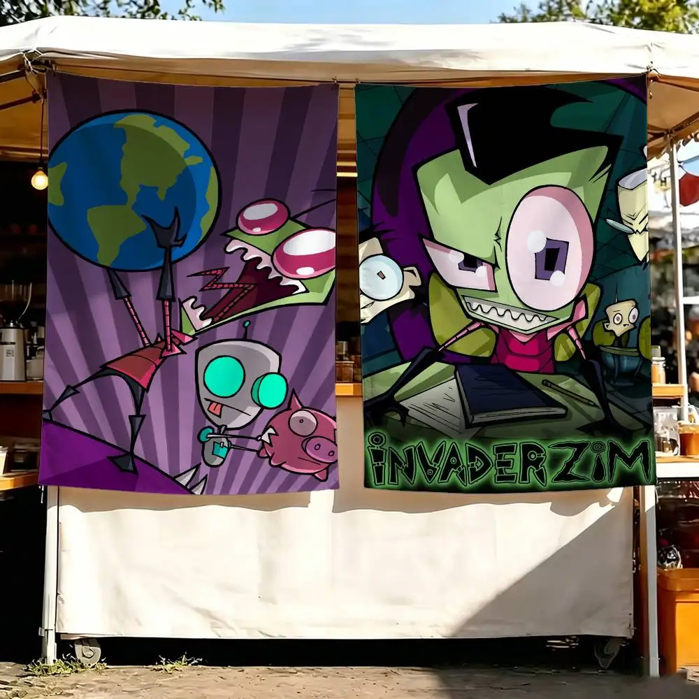 dark cartoon Invader Zim Flag Digital Printing Banner for Garage Wall Out Door Decoration