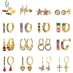 Pendientes de aro de Plata de Ley 925 para mujer, colgantes de cristal de colores, pendientes de oro, joyería de lujo Premium, regalo