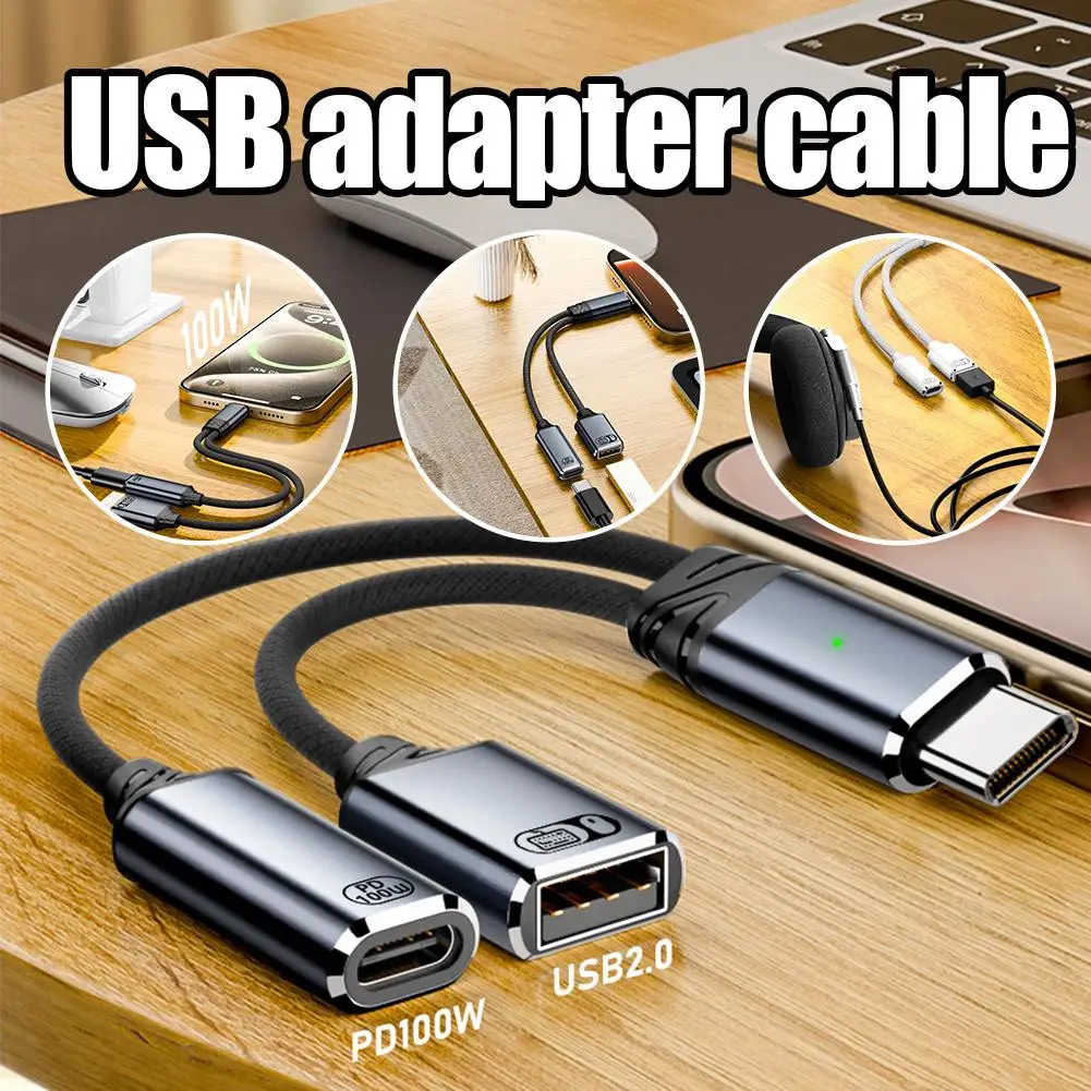 1 IN 2 Type C To USB A USB C Female Plug Charger Adapter Splitter Cable Fast Charging Converter For Xiaomi Cord T4U0