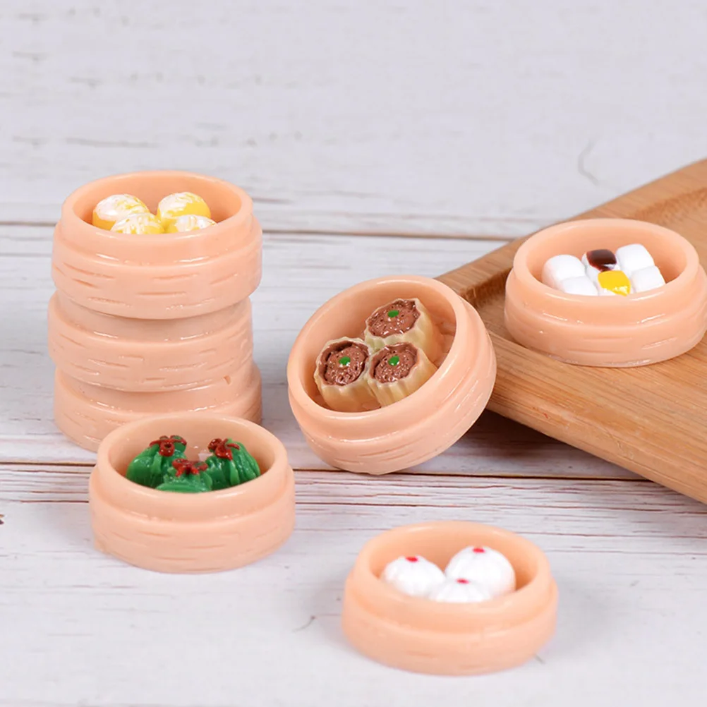 مجموعة من 10 قطع زينة على شكل زلابية مطهوة بالبخار صغيرة الحجم، ديكور مطبخ مصغر، حرف فني من الراتنج لبيت الدمى، زخرفة للمناظر المصغرة، هدية لتزيين المنزل