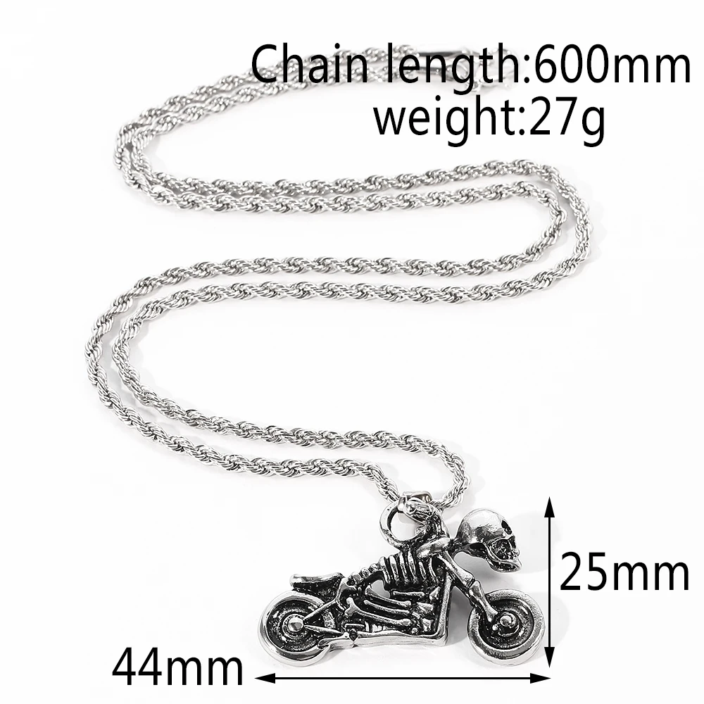 Retro Hip Hop Skeleton Motorcycle Necklace Fashion Punk Style Pendant Clothing Jewelry for Men Personality Accessories view 6
