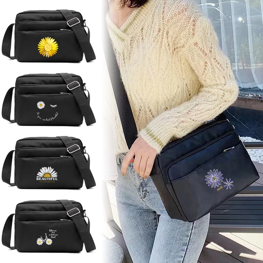 

Daisy Pattern Adjustable New Style Neutral Crossbody Bag Multi-Compartment Casual Travel Storage Commute Ladies Shoulder Bag
