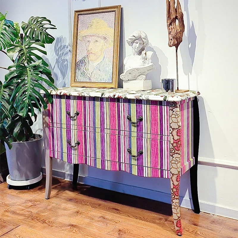 European retro, living room entry porch cabinet model room, French art printing dining room storage cabinet dining side cabinet
