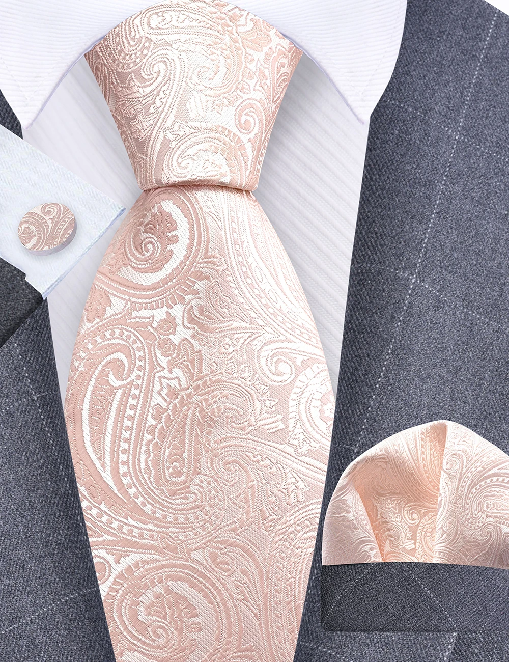 GUSLESON 8 cm Blauw Zwart Roze Mannen Stropdassen Pochet Manchetknopen Set Paisley Zijden Stropdas Bruiloft Relatiegeschenk Stropdas Accessoires