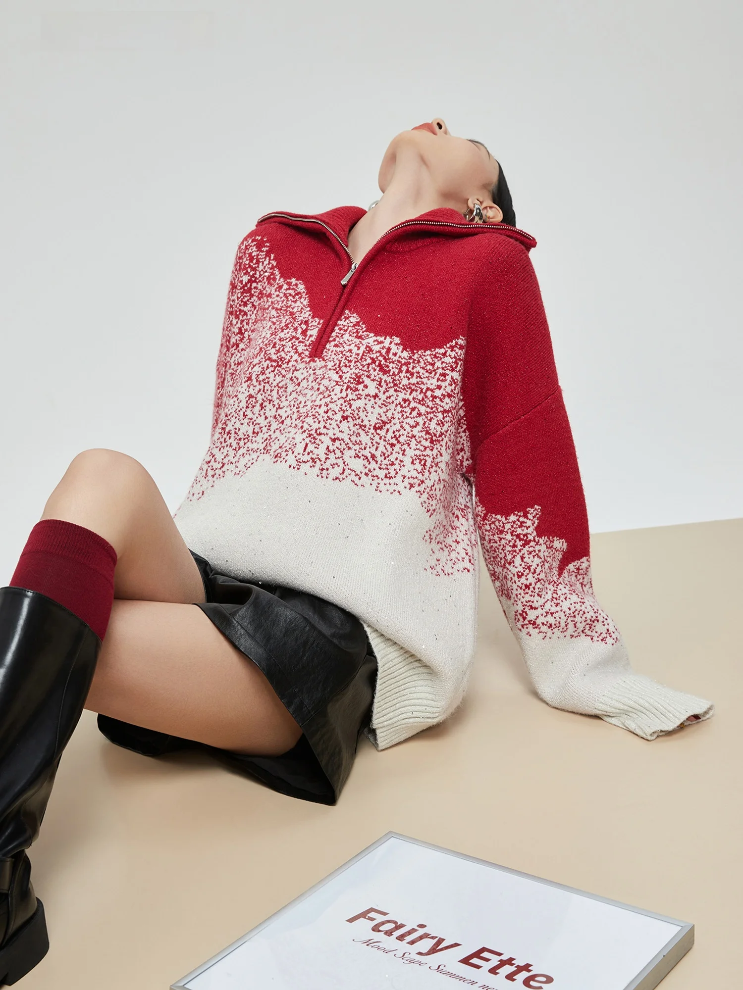 

Loose Women's adient Color Big Collar Knitted Sweater Coat Comfortable Soft Overhead Autumn Winter Faion Casual Knitwear