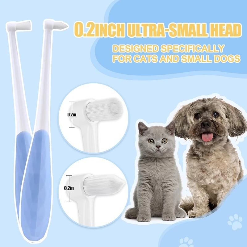 4 Piece Cat Toothbrush,Puppy Tooth Brushing Kit Blue Plastic For Cat  Care,Mini Head