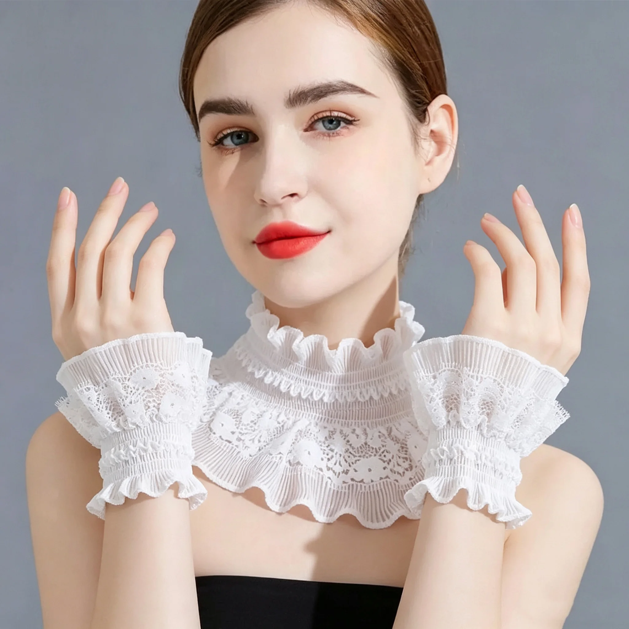 3Pcs/Set Women's Neck Ruffles Lace Collar Cuff Set, Versatile Layering Shirt Accessories for Women