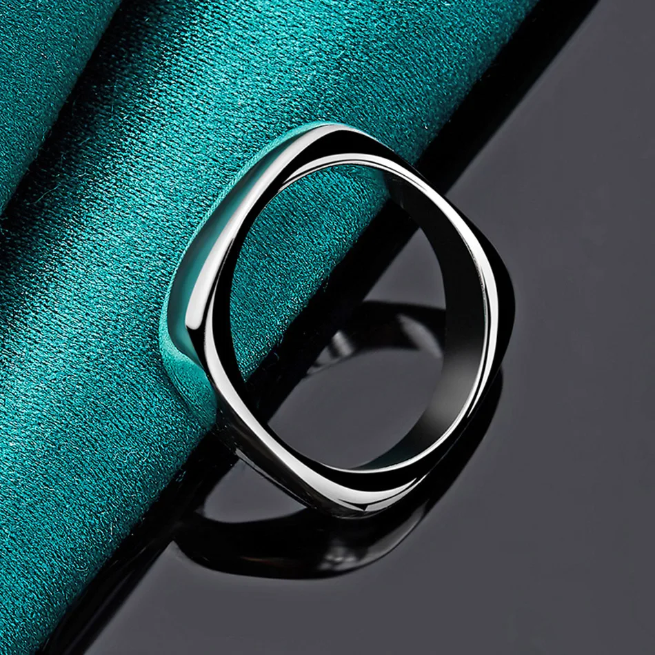 

URMYLADY 925 Sterling Silver Smooth Round Square Ring For Women Men Wedding Charm Engagement Party Fashion Jewelry