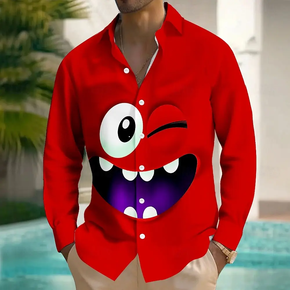 Men's 3D Cartoon Funny Smile Face Shirt Button Up Shirt Long Sleeve Fashion Casual Outdoor Daily Streetwear Spring Fall Turndown