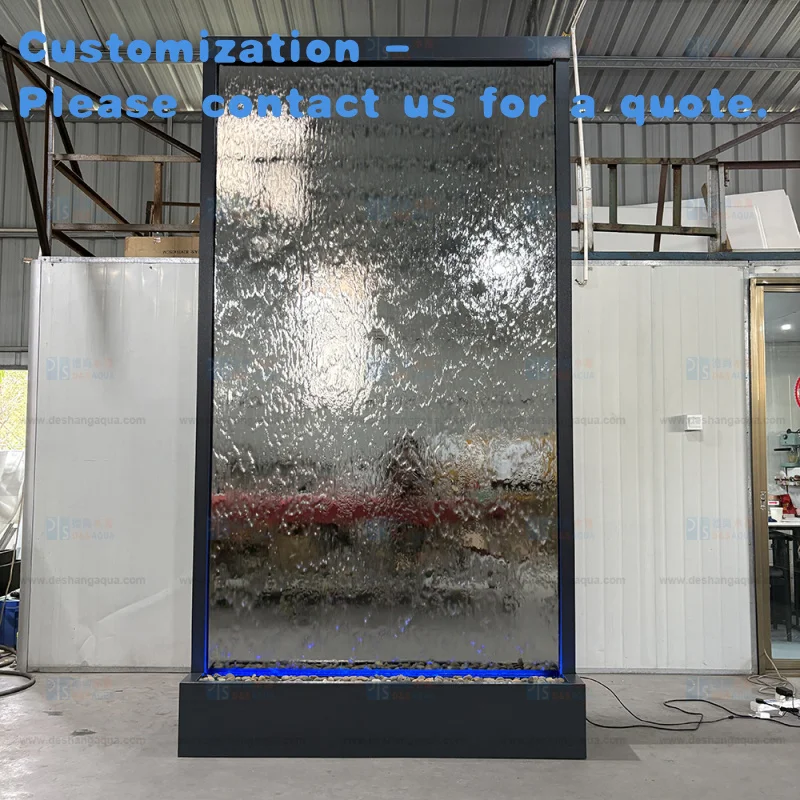 

custom.Rectangle Shaped Indoor Waterfall Fountain with Mirror Glass Hotel Restaurant Garden Wall Decoration Fengshui P