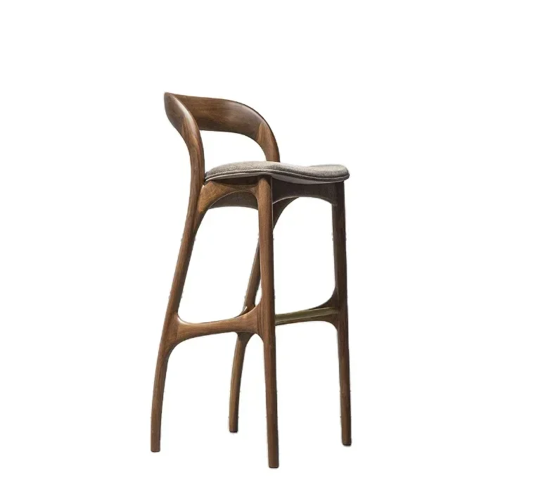 Nordic Simplicity PU Leather And Premium Walnut Solid Wood Legs With Backrest Delicate Bar Stool