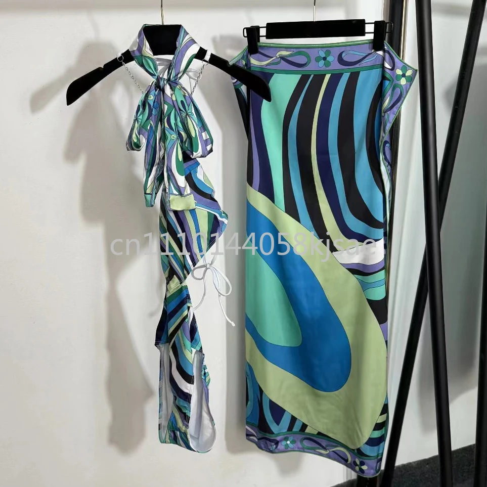 

Women's Green Scarf Sling Swimsuits with Letter Signature Logo Lady Headband Bikini Sets Fashion Beachwear Swimwear