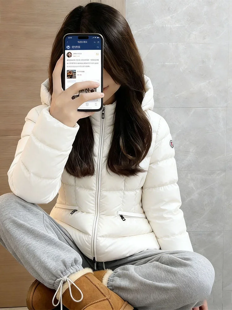 

Женская модная зимняя куртка-пуховик Sli ort, молочно-белая, с высокой талией, из утолщенного полиэфирного волокна