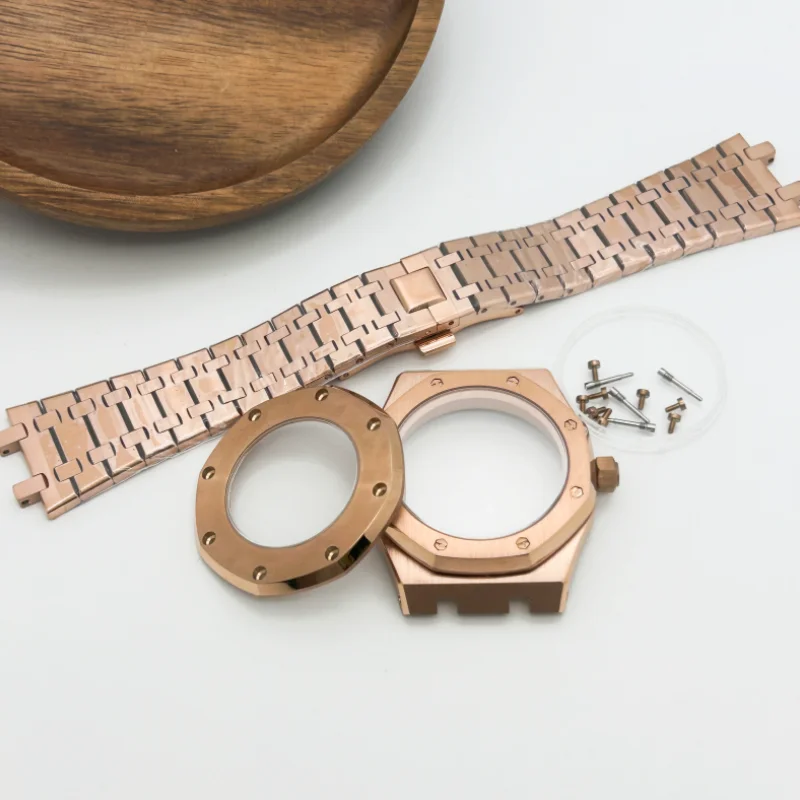 GMOGAR 41mm Modified Silver Sapphire Glass Watch Case Silicone Tape Steel Tape for NH35 NH36 Movement for 31.8MM Dial No Brand