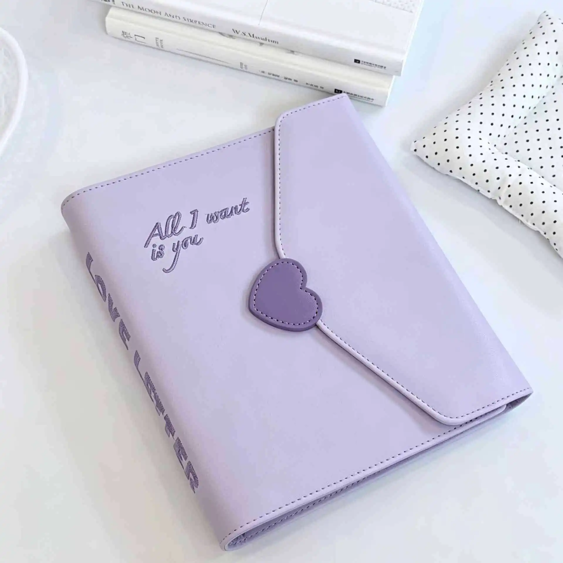 Purple Love Letter PU Leather Embroidered A5 Loose Leaf Photocard Binder for 3 Inch Card Storage Album