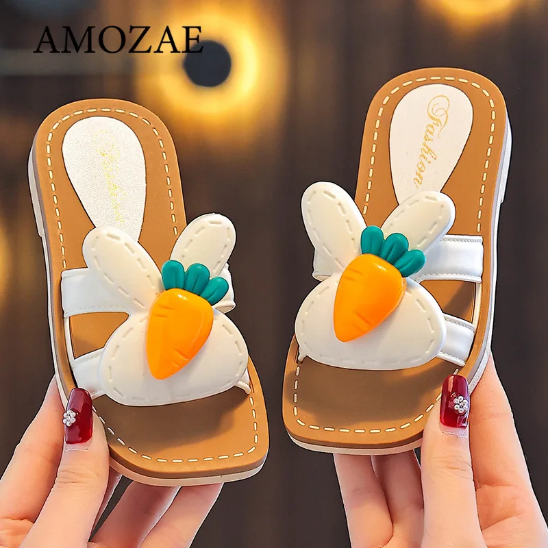 أزياء الأطفال الفتيات النعال رسالة م الزهور الجزرة لطيف شبشب شاطئ الصيف داخلي في الهواء الطلق وحيد عدم الانزلاق فستان يومي الأحذية #5