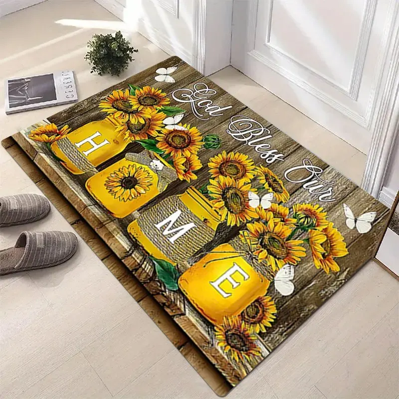 Sunflower God Bless Our Home Mat Rug Doormat for Kitchen Entryway House Decor Printed Floor Mat Mat for Bathroom