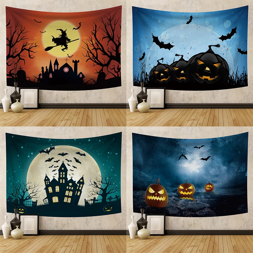 Home Decor Horror Demon Tapestry Pumpkin Lantern Wall Hanging  Hippie Magic Castle Ghost   Backdrop Fabric