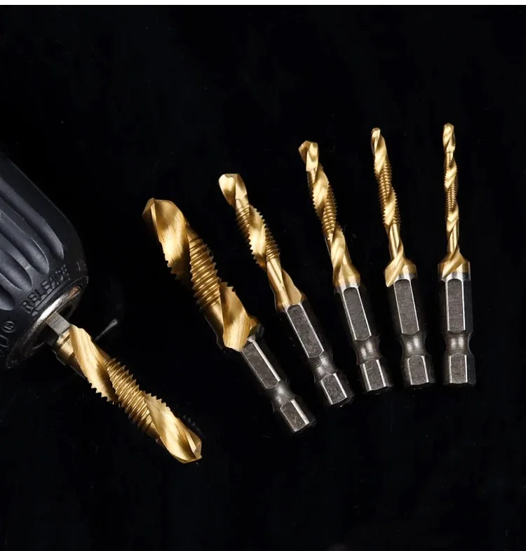 Jeu de forets et de tarauds HSS 6 pièces outil de taraudage plaqué titane en acier rapide pour le perçage du taraud à vis pour le travail du métal et du bois M3-M10