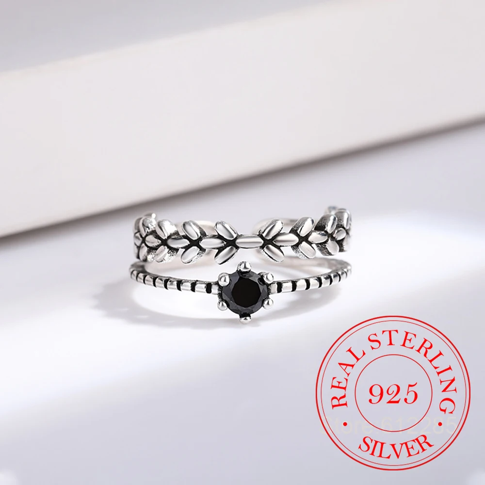 925 Sterling Silver Obsidian Leaves Rings for Women & Men - CZ Serpent Jewelry Unique Design for Wedding Engagement Party Rings