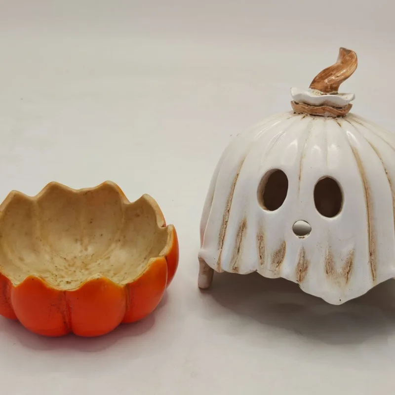 Halloween Pumpkin Resin Candy Bowl Ghost Lantern Candle Holder Witch Cauldron Candy Jar Party Table Decor Ornament