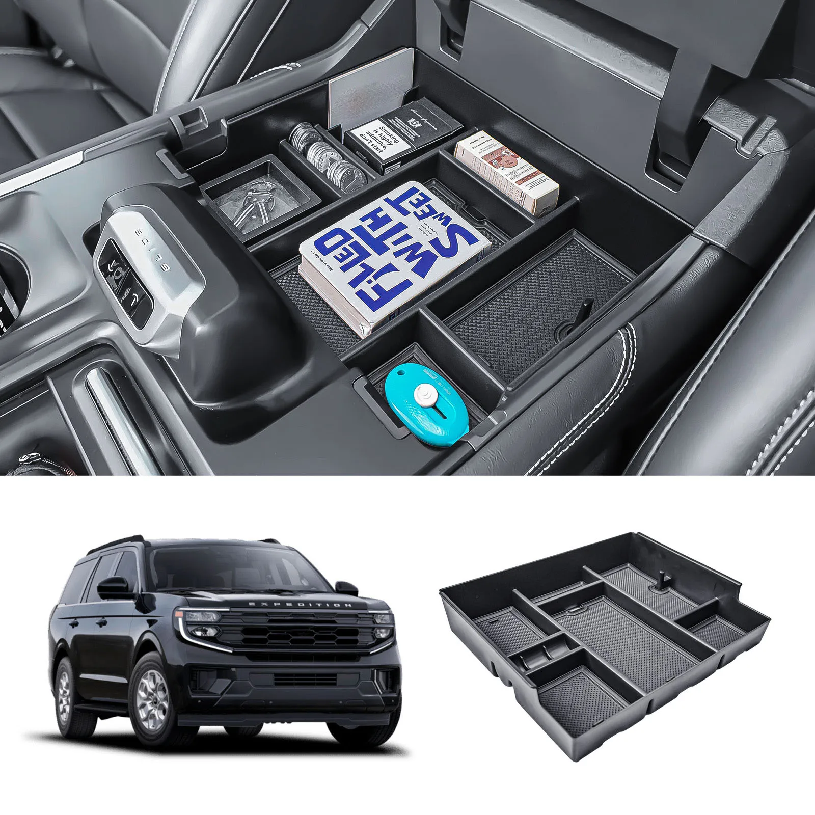 

Center Console Storage Box Tray for 2025 Ford Expedition Armrest Storage Center console Box organizer Interior Car Accessories