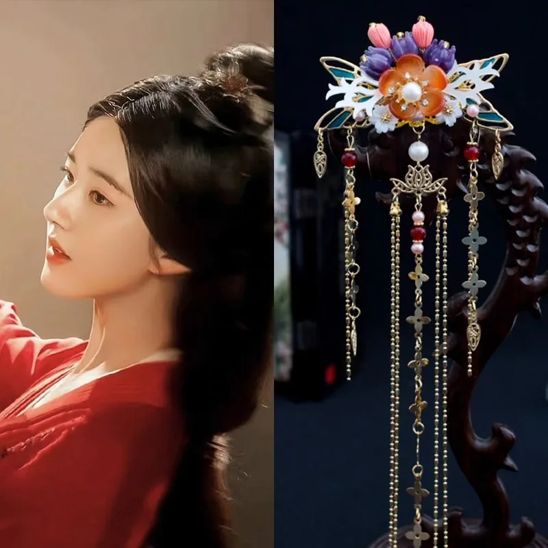 Ensemble d'accessoires pour cheveux Hanfu chinois pour femmes, bâtons de cheveux, boucles d'oreilles en épingle à cheveux à pampilles, pièce de sauna Han Fu, coiffure, accessoires de fête d'Halloween