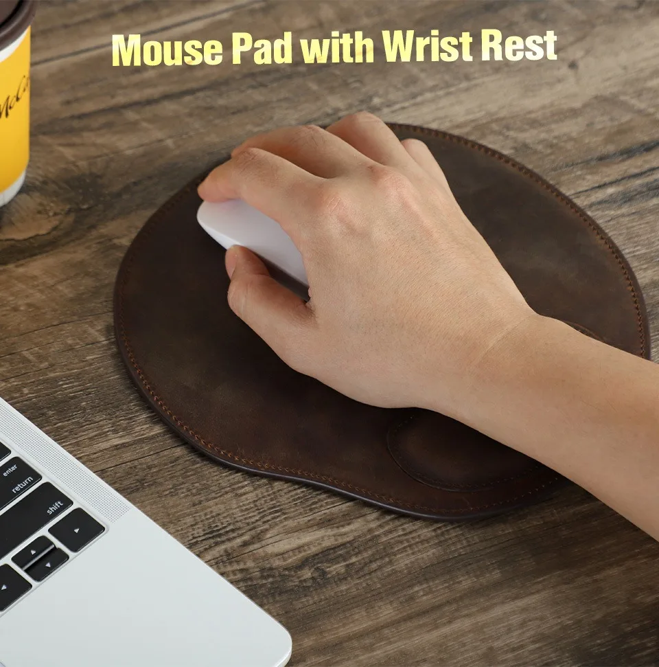 

Vintage calfskin mouse pad, ergonomic, durable, thick, non-slip, with a comfortable wrist support, suitable for home and office