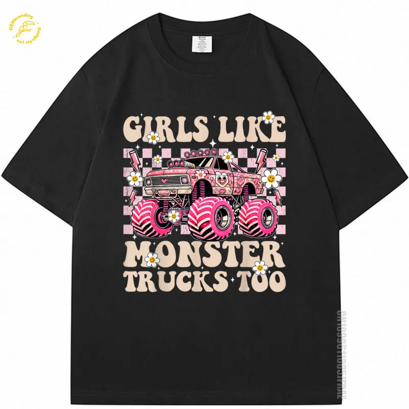 

Funny Girls Like Monster Trucks Too Pink Trucker Men's Oversized T-Shirt Готическая Одежда T Shirt Man TShirts Y2K Streetwear
