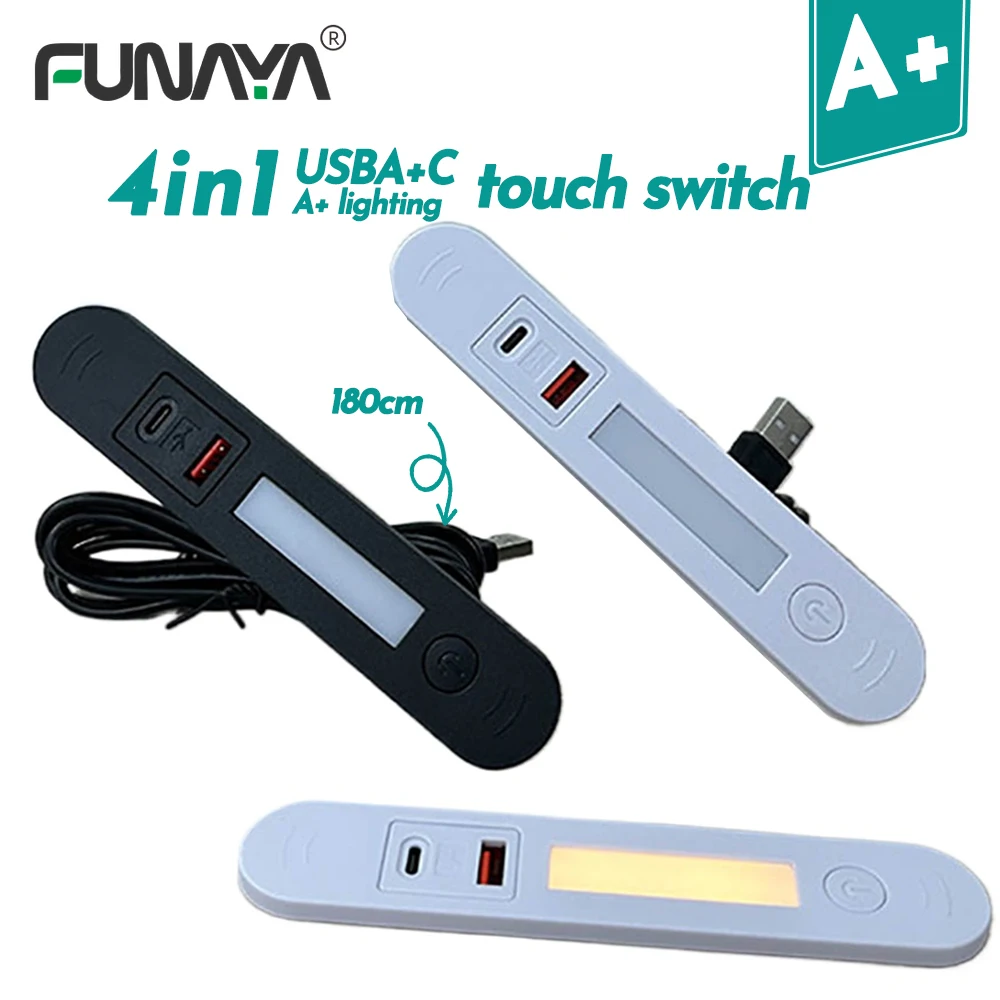 FUNAYA Hidden USB Multi-plug Embedded Power Socket USBA Type-C with Night Light Bedside Charger Extension Plug for Nightstand