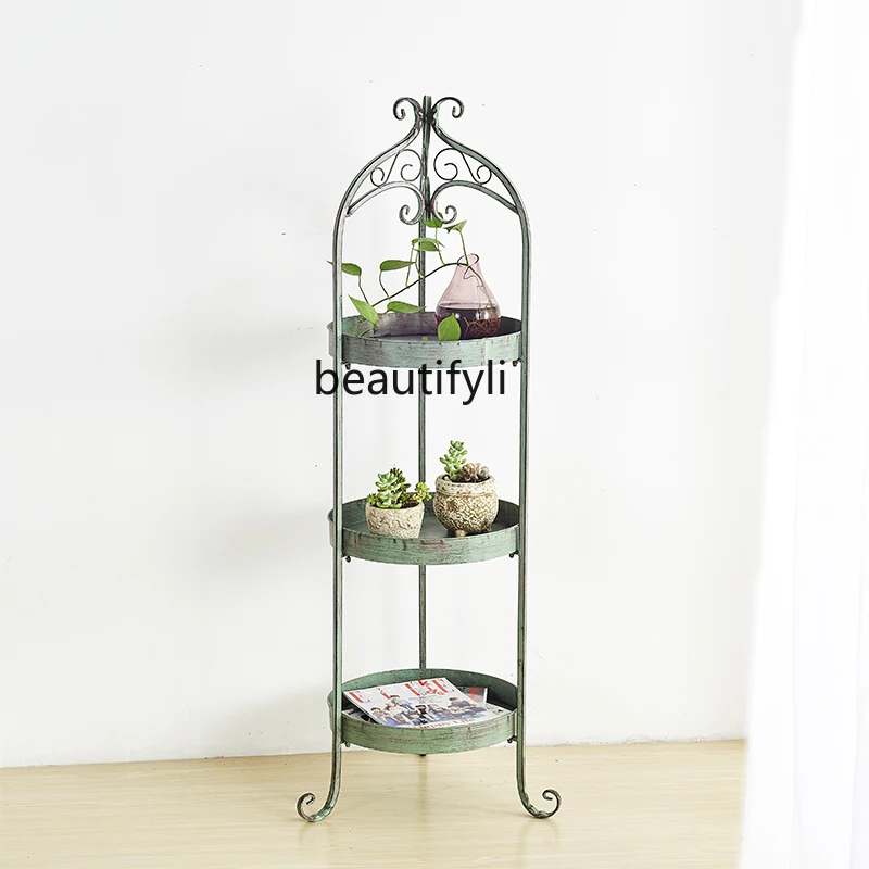 

zqGarden Decoration French Country Style Retro Succulents Flower Stand Iron Shelf