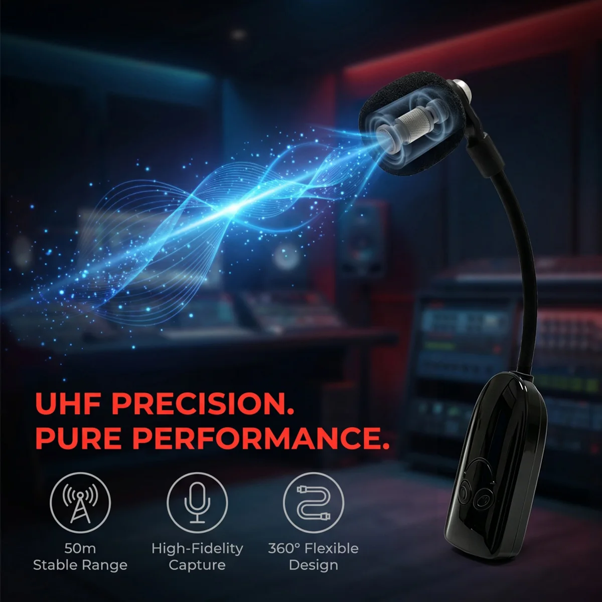Miwayer UHF Wireless Sax Mic System – Metal Clip, High-Fidelity Capsule, 6.35mm Plug + 3.5mm Adapter, for Stage Practice view 2