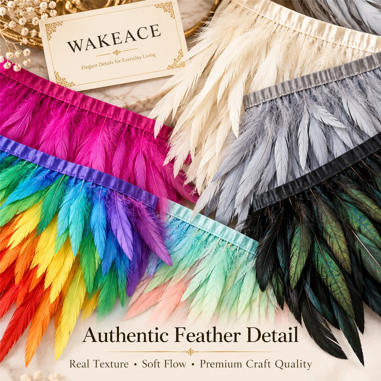 2M Colorful Rooster Feather Fringe Trim for Sewing DIY Crafts Wedding Party Decoration Carnival Costume Accessories