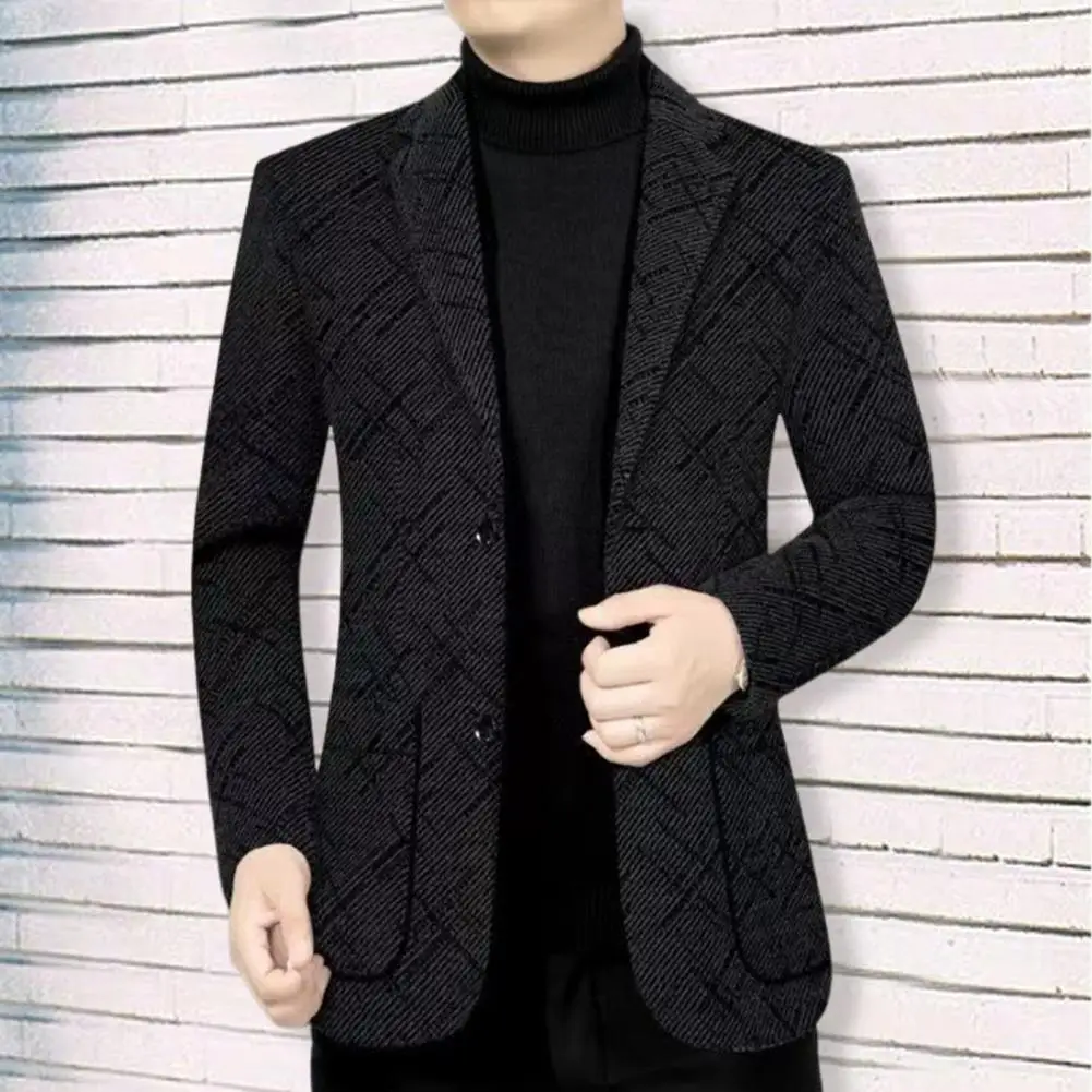 Veste à simple boutonnage avec col rabattu pour homme, cardigan chaud, veste trempée, design optique décontracté, solide, document