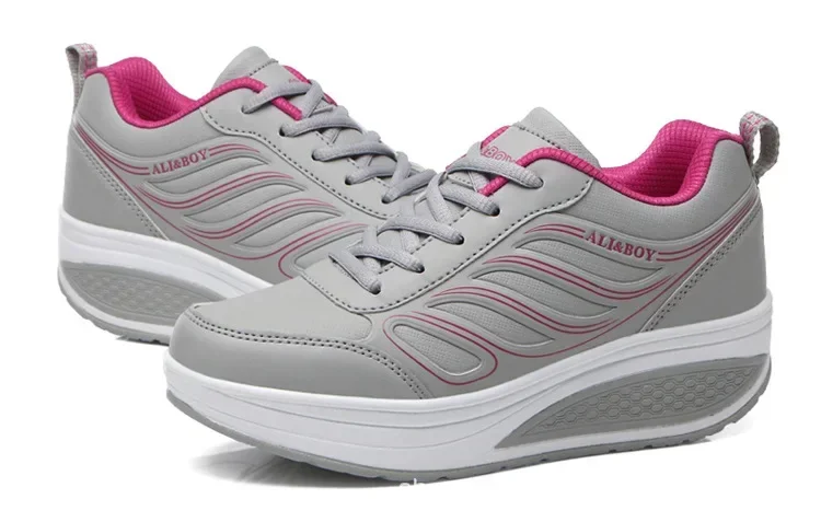 2024 Running Shoes for Women Fashion Mesh Breathable Sneakers Lace Up Wedge Platform Shoes Ladies Outdoor Casual Sport Shoes