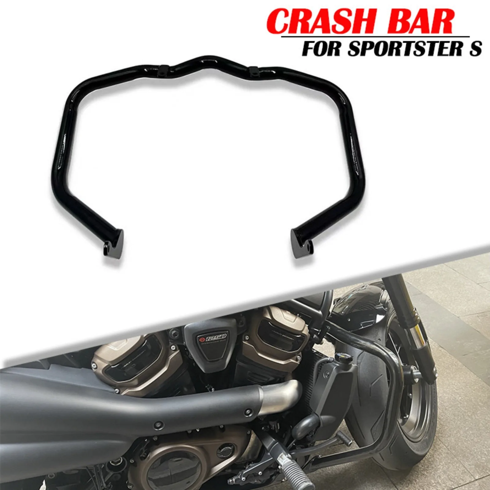 Glossy Black Engine Guard Crash Bar Fit For Harley Sportster S RH1250S 2021-2023