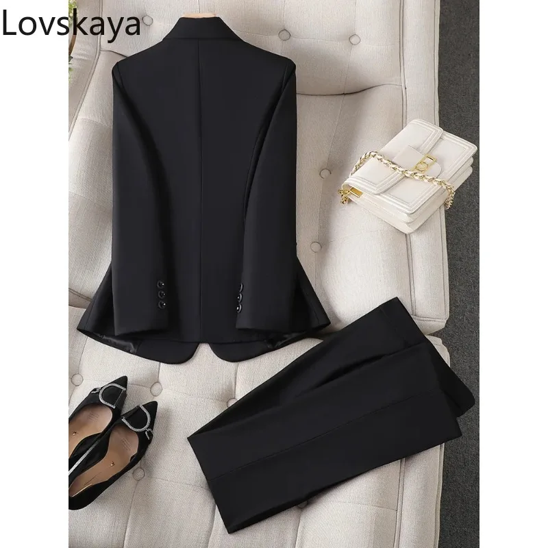 Work Wear Blazer Jacket And Trouser Female 2 Piece Set Gray Black Women Pant Suit Formal Office Ladies Business